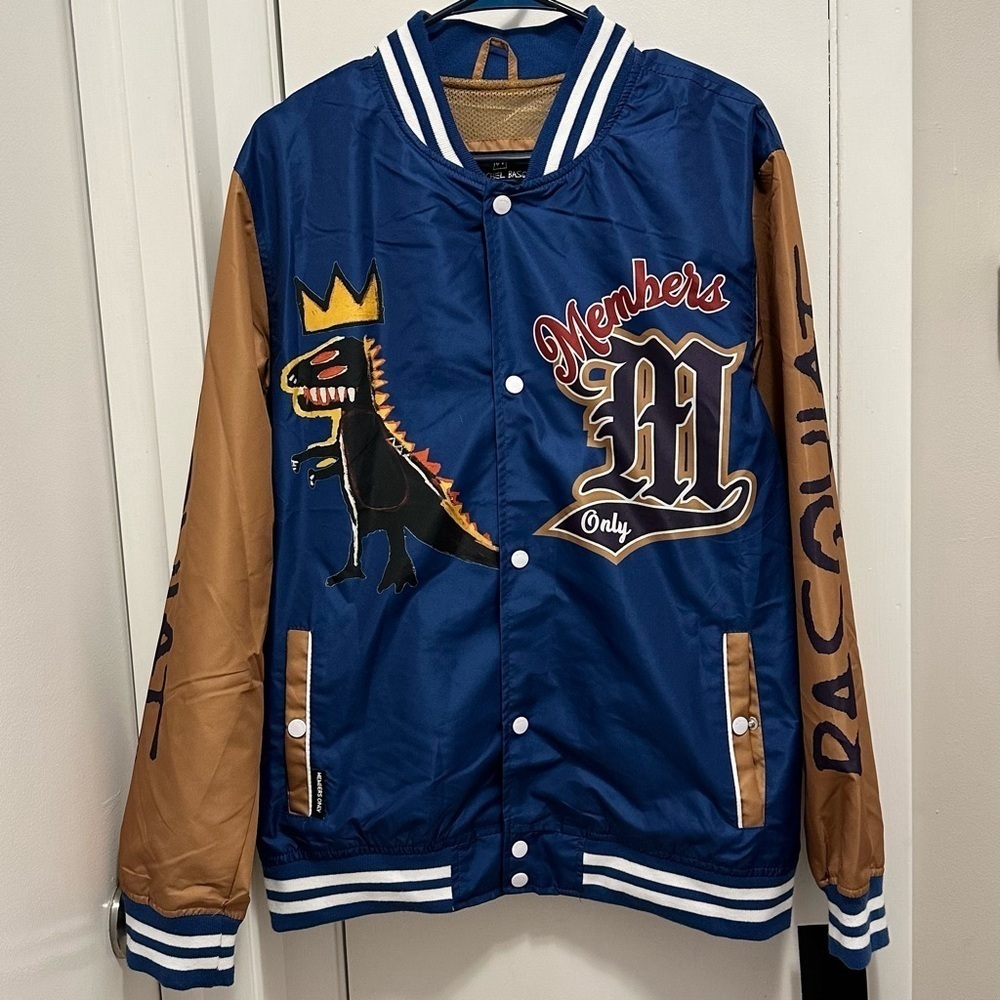 Members Only X Jean Michel Basquiat Varsity Bomber Jacket M Mona Lisa blue